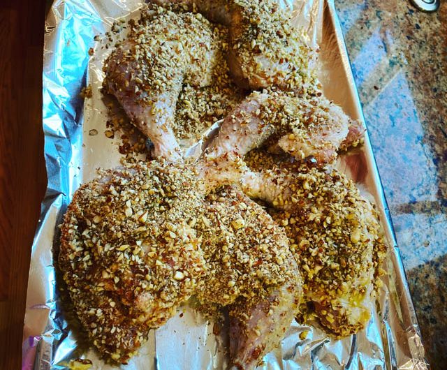 Coriander Almond Crusted Chicken Legs