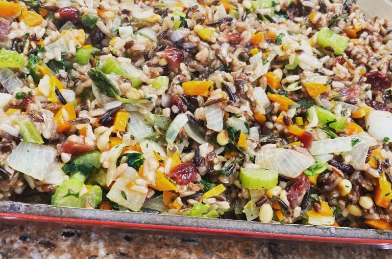 Wild Rice Stuffing with Pine Nuts, Dried Cranberries, and Fresh Herbs