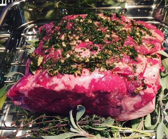 Roasted New York Strip with Herb Crust