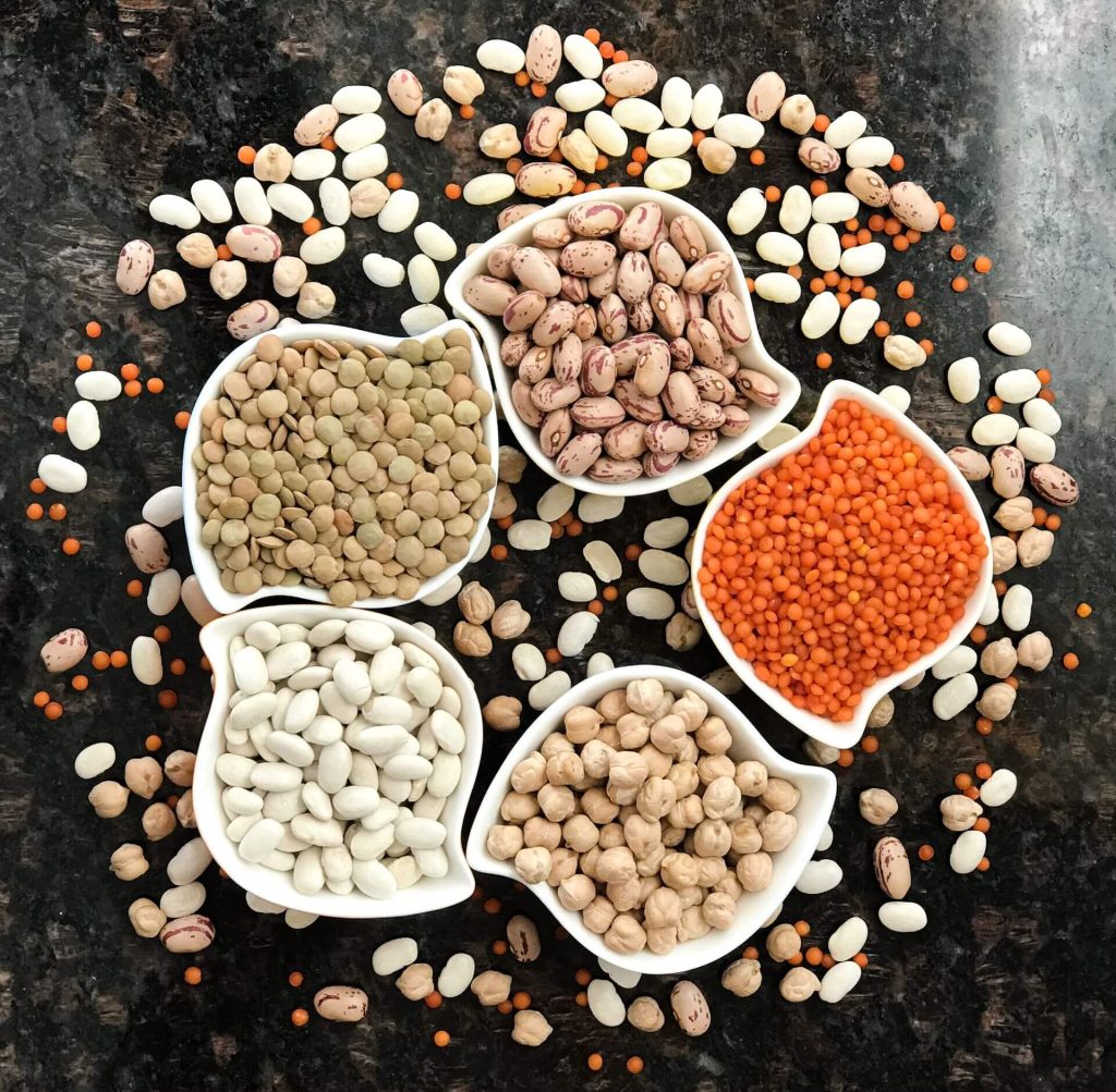 Dried lentils, chickpeas, and beans