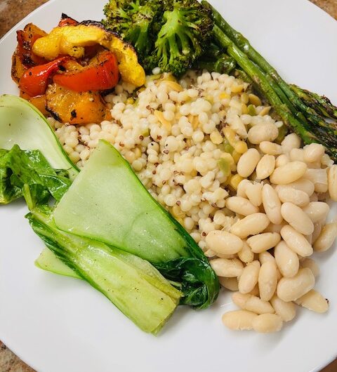 Vegetarian Roast Meal with Beans and Rice