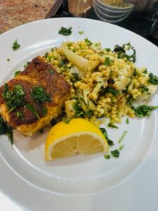 Spiced Halibut with vegetable couscous