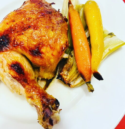 Roast Chicken with Fennel, Carrots and Shallots