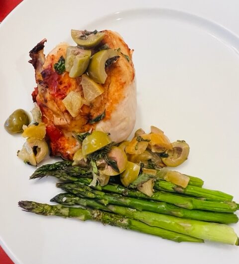 Chicken with Harissa, Preserved Lemon and Green Olives