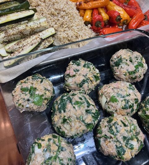 Turkey Meatballs with Brown Rice, Spinach and Fresh Herbs