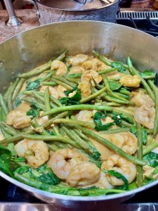 Shrimp with Green Beans, Spinach and coconut milk