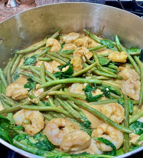 Shrimp with Green Beans, Spinach and Coconut Milk