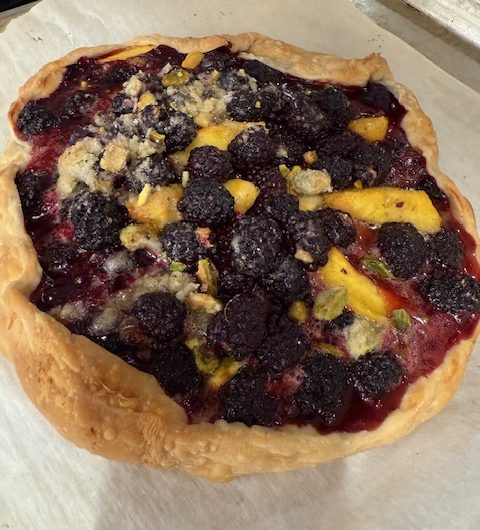 Peach Blackberry Galette with Cardamom Pistachio Streusel