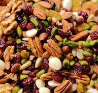 Mixed fruit and nuts like a trail mix