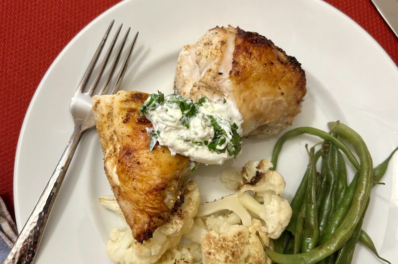 Roasted Chicken with Cauliflower and Herby Yogurt