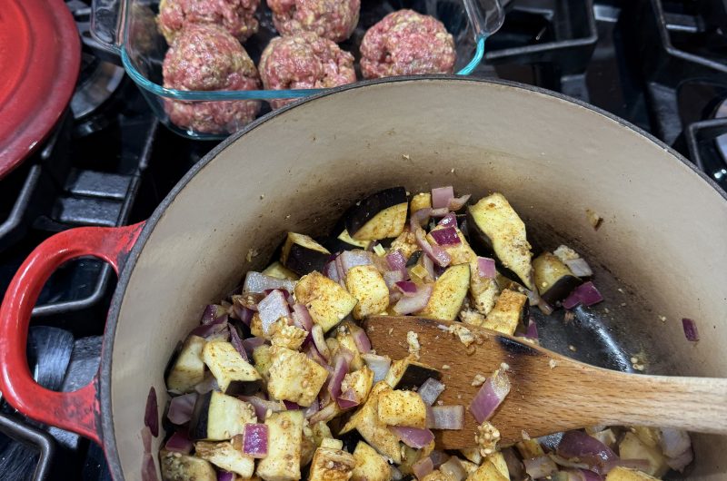 Lamb Meatballs with Tomato, Eggplant and Chickpeas