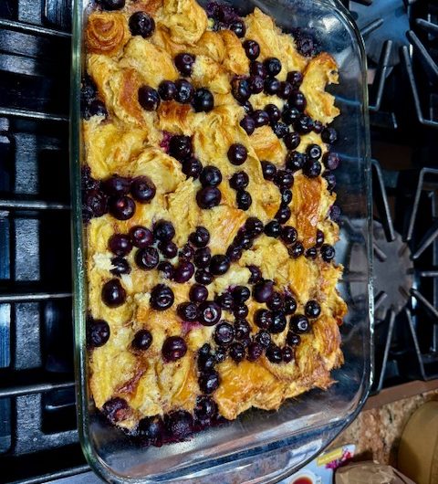 Baked Croissant French Toast with Blueberries