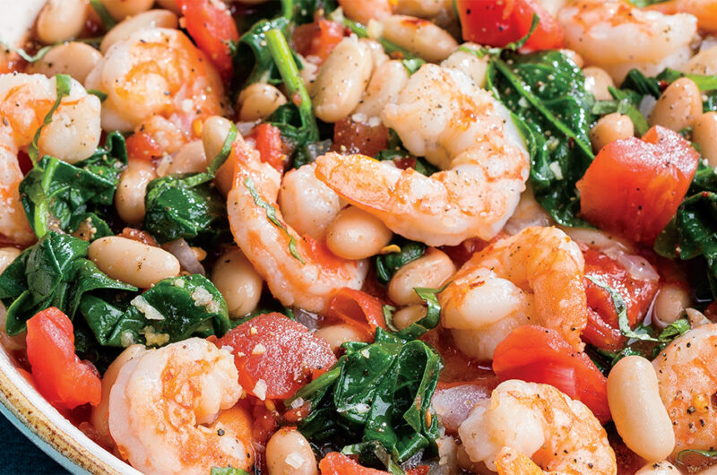 Garlic Shrimp with White Beans, Greens, and Tomatoes