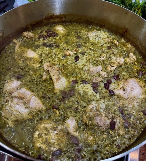 One Pot Chicken Thighs with Cilantro Rice and Beans