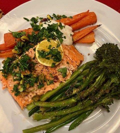 Salmon and Carrots with Pistachio Gremolata