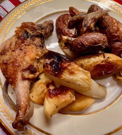 Roasted Duck legs with Apples and Onions