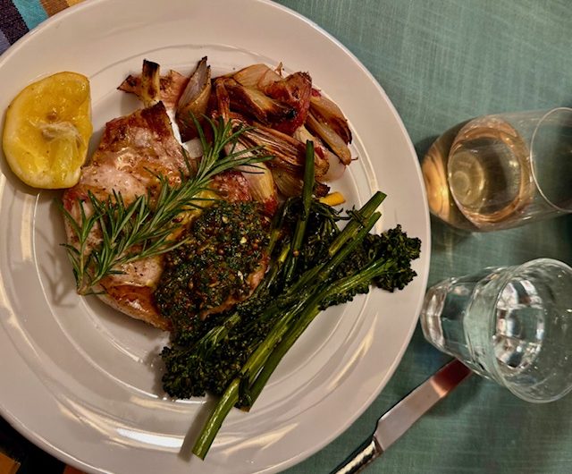 Chermoula Pork Chops with Charred Shallots