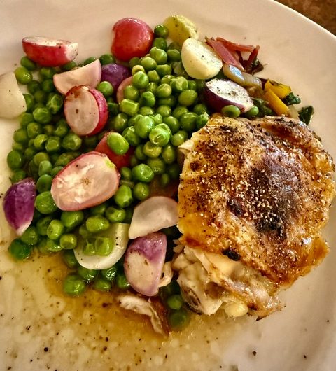 Spring Chicken with Preserved lemon, Radishes and Spring peas